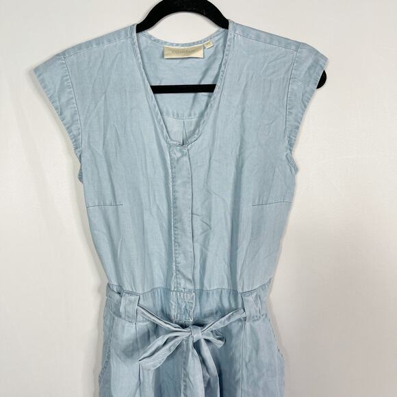 Reistor XSmall Blue Denim Evening Chai Jumpsuit Hidden Button Pockets Tencel - Picture 3 of 15